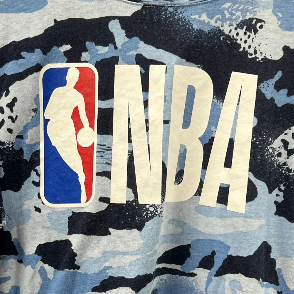 NBA T-Shirt Mens XL Blue Black Camo Cotton Blend Pullover Top Basketball‎ Casual